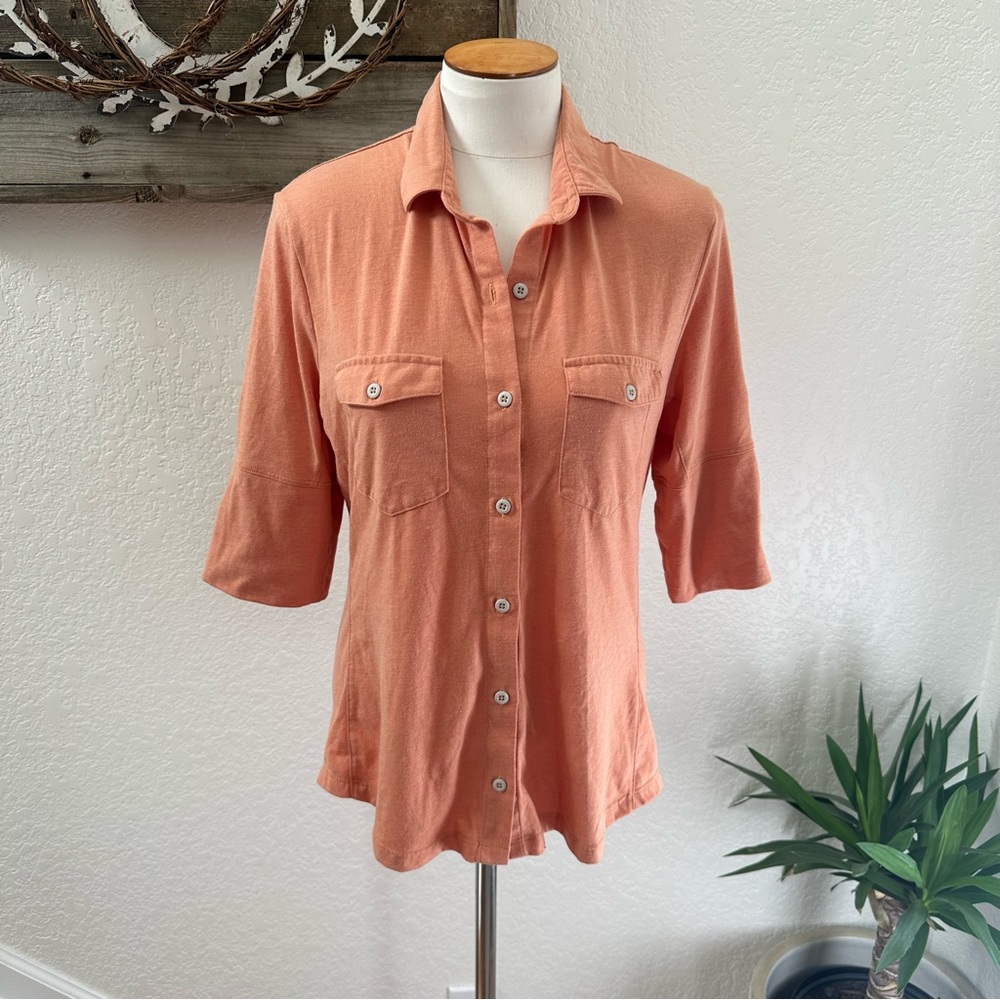 Stio orange button down cotton blend shirt‎ ladies size M